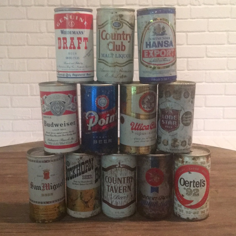 12 vintage beer cans (pull tab) empty